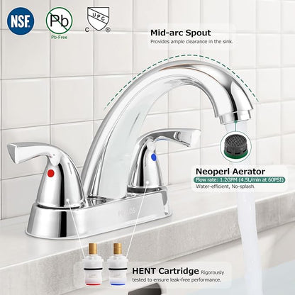 PARLOS 2-Handle Bathroom Sink Faucet with Drain Assembly and Supply Line Lead-Free cUPC Lavatory Faucet Mixer Double Handle Tap Deck Mounted, Chrome, 1359801
