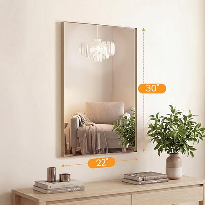 Sweetcrispy Bathroom Mirrors for Over Sink, 22" x 30" Rectangle Wall Mirror | Rectangle Mirros for Bathroom Sink, Metal Frame Tempered Glass,Home Decor, Anti-Rust Hang, Gold