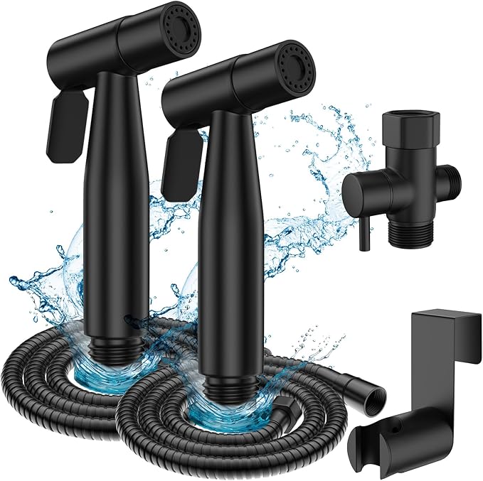 FREDI Bidet Sprayer for Toilet - Handheld Sprayer Kit, Adjustable Pressure, Stainless Steel, Easy to Install (2-Pack, Matte Black)