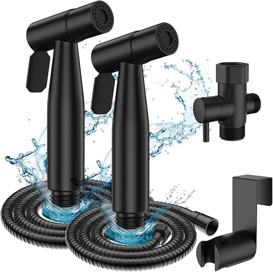 FREDI Bidet Sprayer for Toilet - Handheld Sprayer Kit, Adjustable Pressure, Stainless Steel, Easy to Install (2-Pack, Matte Black)