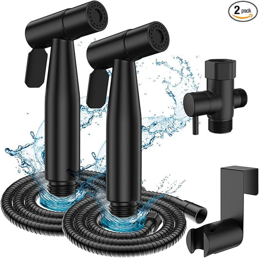 FREDI Bidet Sprayer for Toilet - Handheld Sprayer Kit, Adjustable Pressure, Stainless Steel, Easy to Install (2-Pack, Matte Black)