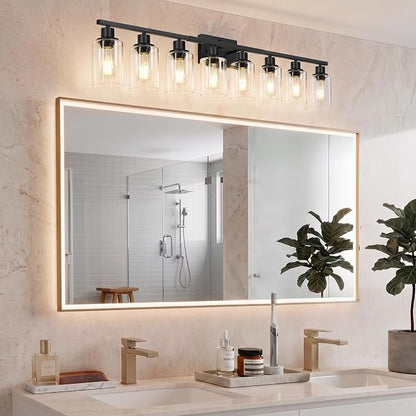 MOKATNG 8-Light Bathroom Light Fixtures, Vanity Light with Clear Glass Shades, Matte Black Bathroom Light Fixtures Over Mirror, Modern Bathroom Wall Lamp for Mirror Living Room Cabinet Bedroom