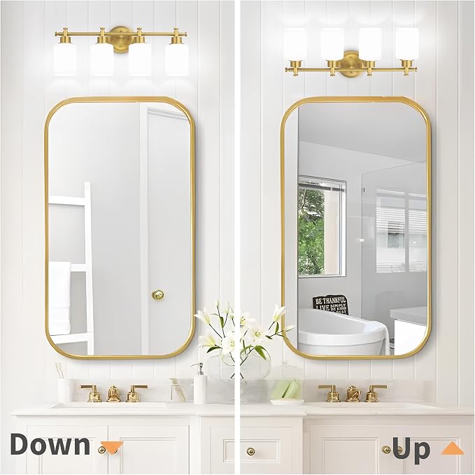 23'' 4-Light Bathroom Vanity Light, Brushed Gold Vanity Light Fixture | Modern Gold Wall Sconce with White Glass Shade, Anti-Rust Vanity Light for Bathroom over Mirror/Sink (E26, Bulb Not Include)