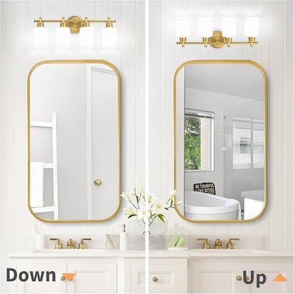 23'' 4-Light Bathroom Vanity Light, Brushed Gold Vanity Light Fixture | Modern Gold Wall Sconce with White Glass Shade, Anti-Rust Vanity Light for Bathroom over Mirror/Sink (E26, Bulb Not Include)