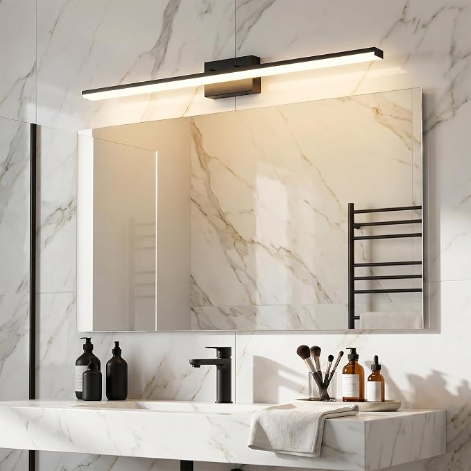 mirrea 48in 5CCT Black LED Vanity Lights for Bathroom Over Mirror | 5 color temperatures,Adjustable light angle,ETL listed,Dimmable,Bathroom lighting fixtures,Eye-friendly,Frosted acrylic shade