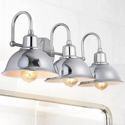 JONATHAN Y 27" Chrome Farmhouse Industrial 1-Light LED Vanity Wall Sconce for Bathroom Mirror Kitchen, Metal Shade, Dimmable Vintage Lighting, LED Bulb Included (JYL7483A)