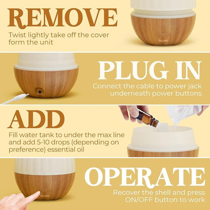 SALKING Essential Oil Diffuser for Home, 300ml Aromatherapy Diffuser Quiet | Ultrasonic Diffusers for Essential Oils, 8 Color LED Lights, Cool Mist Humidifier, Auto Shut-Off, Large Room, Bedroom, Office
