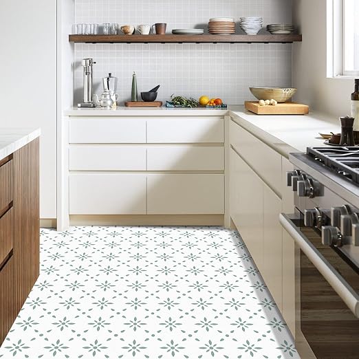 Peel & Stick Floor Tiles Self Adhesive Vinyl Flooring for Kitchen Bathroom Laundry Room Pet House Fireplace 20 Sheets 8"x8" Removable Floor Stickers Home Decor DIY (Light Green)
