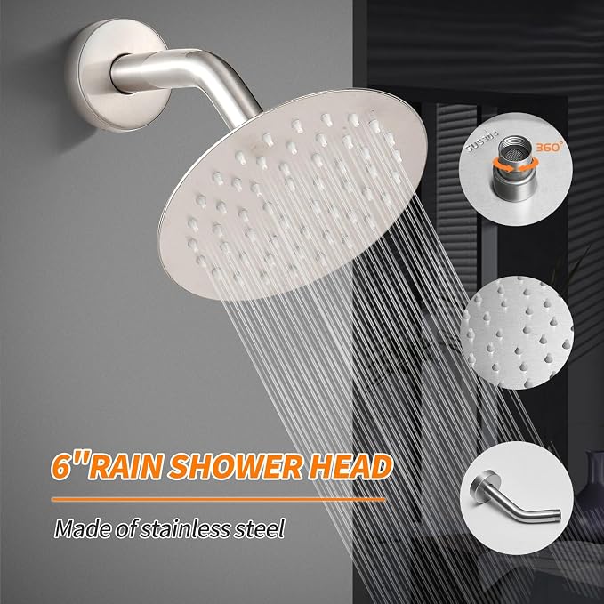 Tub Shower Faucet Set (Valve Included) with 6-Inch Rain Shower Head and Tub Spout Single-Handle Tub and Shower Trim Kit Brushed Nickel