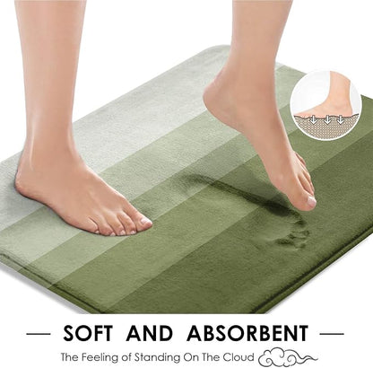 Bathroom Sets with Shower Curtain and Rugs, 4 Pcs, Ombre Striped | Minimalist Green Modern Bathroom Decor Set with Toilet Lid Cover, Non-Slip Bath Mats and Accessories 12 Hooks