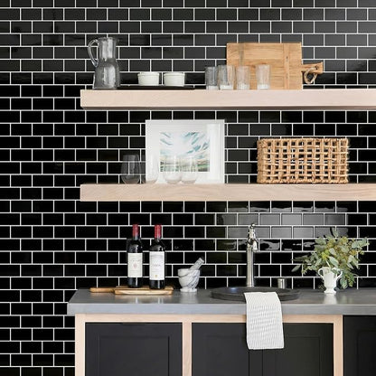 STICKGOO Subway Tile Peel and Stick Backsplash, Thicker Design 12" x 12" Stick on Backsplash Tiles for Kitchen, Bathroom, Wall Tile (10 Sheets, Black)