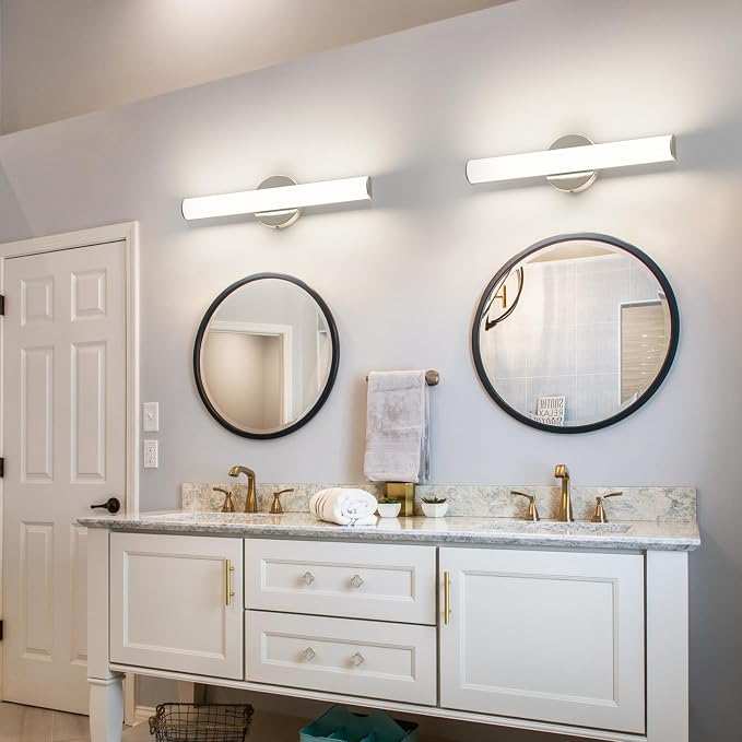 2 Pack LED Vanity Light Bar for Bathroom, Dimmable Bathroom Light Fixtures 17.3inch 12W 1200LM Over Mirror Lighting Fixture Wall Sconce Modern Vanity Lighting 4000K Brushed Nickel