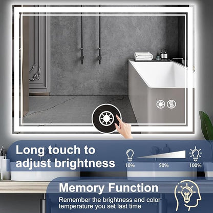 40“ x 32” Bathroom Mirror with Lights LED Mirror for Bathroom Anti-Fog Dimmable 3 Colors Memory Function Vanity Smart Mirror Home Decor Wall Mounted Horizontal/Vertical