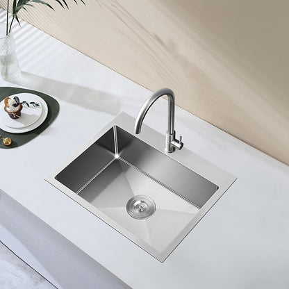 23 Inch Brushed Drop in Kitchen Sink-TSIBOMU 18 Gauge Satinless Steel | Topmount Single Bowl Single Hole Kitchen Sink, 9 inch Deep Bowl Basin Sink, D23"xW18"xH9"