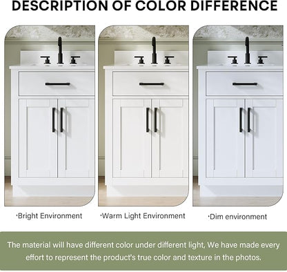 36-Inch Bathroom Vanity with Sink W/ 2 Doors & 4 Drawers & 1 Flip Drawer, White Vanity W/Matte Black Handles