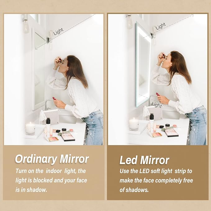 36"x 28" LED Bathroom Mirror with Light | Anti-Fog+Dimmable+Color Temperature Adjustable+Memory Function Led Wall Mirror for Bathroom, Vanity (Vertical/Horizontal)