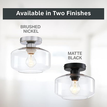 Designers Fountain Semi Flush Mount Ceiling Light, 8.75 Inch Clear Glass Lighting Fixture for Kitchen, Bedroom, Bathroom, and Hallway, Matte Black, D335M-SF-MB