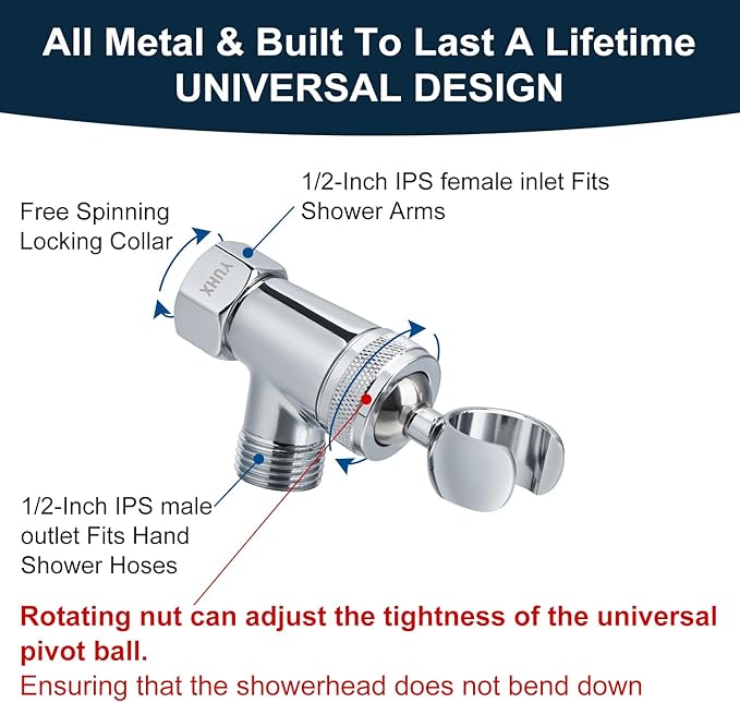 All Metal Shower Head with Handheld; Flexible Long Hose High Pressure Spray | 1 Setting Stainless Steel Shower-Head, Solid Hand Held Showerhead Sprayer Holder with Wide-Angle Adjustment, Premium Chrome