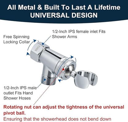All Metal Shower Head with Handheld; Flexible Long Hose High Pressure Spray | 1 Setting Stainless Steel Shower-Head, Solid Hand Held Showerhead Sprayer Holder with Wide-Angle Adjustment, Premium Chrome