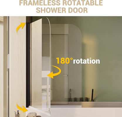 32" x 55"Frameless Tub Shower Door, 180° Rotatable Reversible Left/Right Opening, 1/4" Clear Tempered Glass, Matte Black Finish