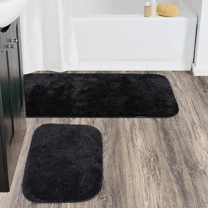 Garland Rug Traditional Nylon Washable Black 2 Bath Rugs (21" X 34", 22" X 60") - Soft, Absorbent, and Stylish for Your Bathroom