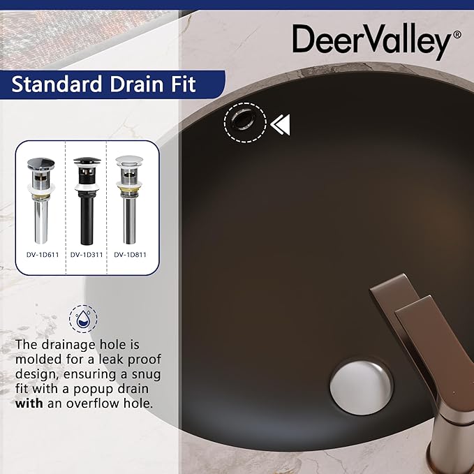 DeerValley DV-1U303B Black Undermount Bathroom Sink 18'' x 15'' Oval Ceramic Sink Bathroom Vessel Sink with Overflow Hole
