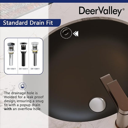 DeerValley DV-1U303B Black Undermount Bathroom Sink 18'' x 15'' Oval Ceramic Sink Bathroom Vessel Sink with Overflow Hole