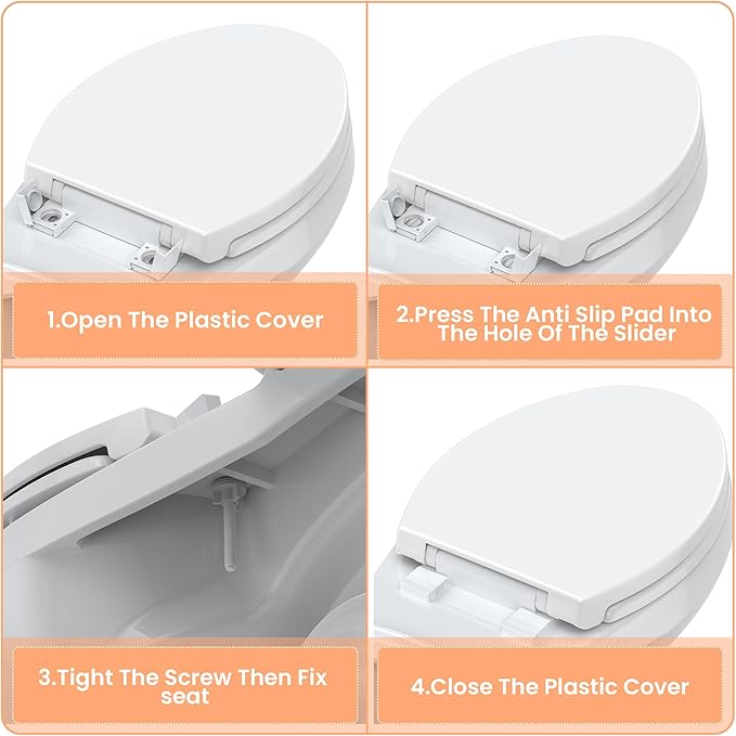 Garvee Toilet Seat Round – PP Full Flat Lid, Quick Release Hinges for Easy Removal & Cleaning, Standard Fit, White