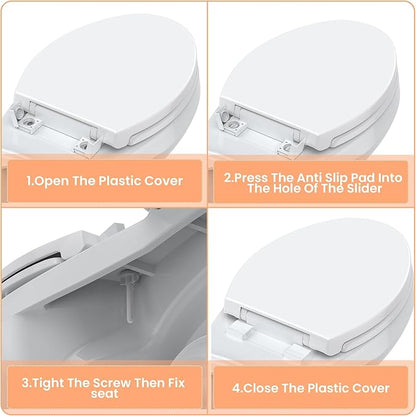 Garvee Toilet Seat Round – PP Full Flat Lid, Quick Release Hinges for Easy Removal & Cleaning, Standard Fit, White