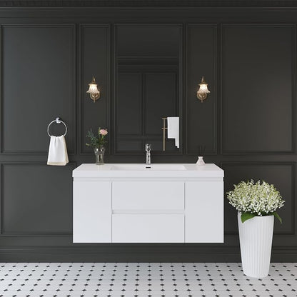48 Inch Floating Bathroom Vanity with Sink, Large Storage Wall Mounted Floating Vanity with Soft Close Drawers, One-Piece Basin Bathroom Sink Cabinet (Glossy White, 48")