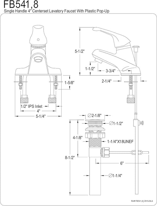 Kingston Brass FB541 4 in. Centerset Bathroom Faucet, Polished Chrome