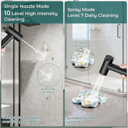Handheld Bidet Sprayer for Toilet, Adjustable Water Pressure Control Rotary Switch with Bidet Hose, Exclusive Single Nozzle High Pressure Mode for Cleaning Stubborn Stains, Matte Black