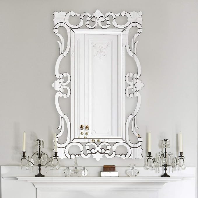 Howard Elliott Collection Large Rebecca Rectangular Venetian Wall Hanging Mirror, Antique Accent Design with Mirrored Frame, Wall Mirror for Home, Living Room, Entryway and Bathroom, 47 x 29 Inch