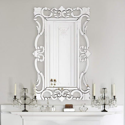 Howard Elliott Collection Large Rebecca Rectangular Venetian Wall Hanging Mirror, Antique Accent Design with Mirrored Frame, Wall Mirror for Home, Living Room, Entryway and Bathroom, 47 x 29 Inch