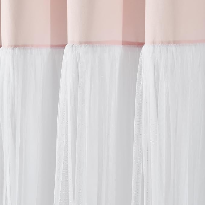 Lush Decor Tulle Skirt Colorblock Shower Curtain Single 72" W x 72" L Light Gray & White - Fabric Shower Curtains for Bathroom - Cute Bathroom Curtain
