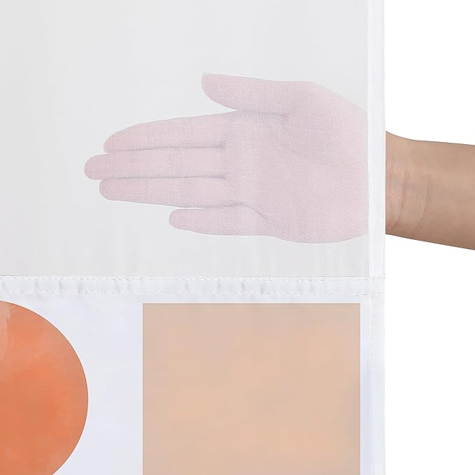 Americanflat 72x75 Hookless Shower Curtain - Water-Resistant Geometric Pastel Shower Curtain with Sheer Panel, Snap-in Liner, and Grommets - 100% Polyester - Peach, Green, Pink, Yellow & White