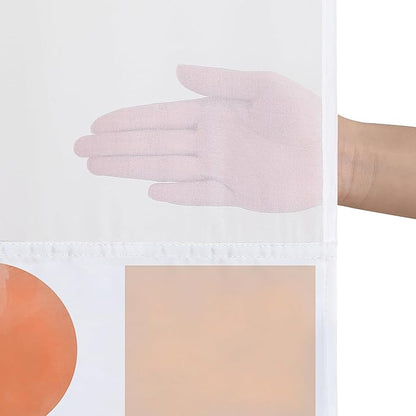 Americanflat 72x75 Hookless Shower Curtain - Water-Resistant Geometric Pastel Shower Curtain with Sheer Panel, Snap-in Liner, and Grommets - 100% Polyester - Peach, Green, Pink, Yellow & White