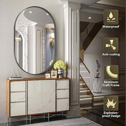 Brightify Black Oval Mirror for Bathroom 26x38 Inch, Metal Framed Bathroom Vanity Mirrors, Modern Wall Mirror for Bedroom Living Room Wall Decorative Hang Vertical and Horizontal