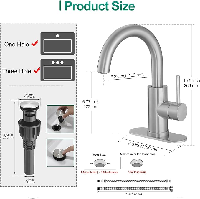 VOTON Bar Sink Faucet, Bathroom Kitchen 360° Rotatable Faucet, Brushed Nickel Single Hole Bathroom Faucets Modern Small Mini Kitchen Bath Utility Vanity Outdoor Lavatory Faucets