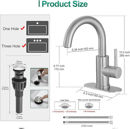 VOTON Bar Sink Faucet, Bathroom Kitchen 360° Rotatable Faucet, Brushed Nickel Single Hole Bathroom Faucets Modern Small Mini Kitchen Bath Utility Vanity Outdoor Lavatory Faucets