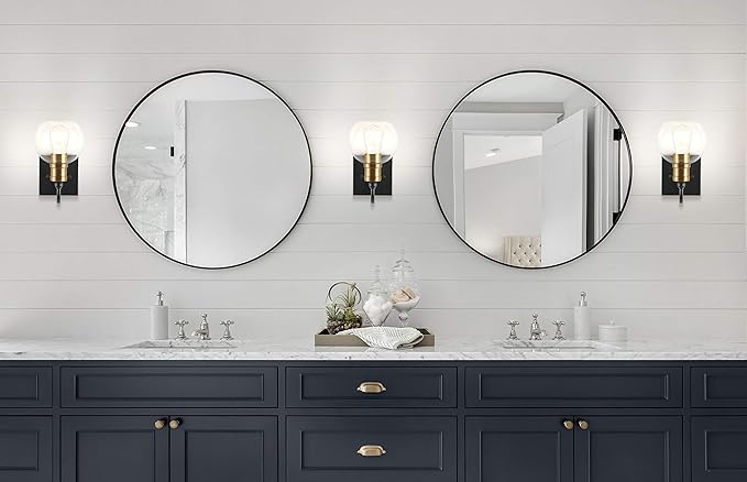 JONATHAN Y 5.88" Black/Brass Gold 1-Light Vintage Wall Sconce, LED Vanity Light for Bathroom Bedroom Entryway, Clear Glass Globe Shade, Modern Industrial Arched Lamp, LED Bulb Included JYL3526A