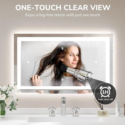 40x24 Inch LED Bathroom Mirror for Over Sink | Tempered Glass - Frameless Backlit Lighted Mirror for Bathroom Vanity with Anti-Fog, 3 Colors Dimmable, Memory Function