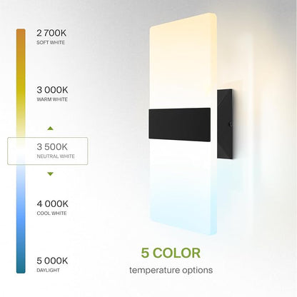 ASD 14 Inch Indoor LED Wall Sconce - 24W 2700K-5000K Dimmable Black Wall Sconce Lights for Living Room, Bedroom, Bathroom, Hallway - Modern Wall Sconces Hardwired, ETL Interior Light, Set of 2