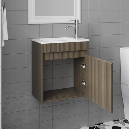 wonline 16" Small Bathroom Vanity Sink Combo Modern Wall Mounted Floating Cabinet W/Resin Basin Sink Top, Chrome Water Save Faucet & Pop Up Drain
