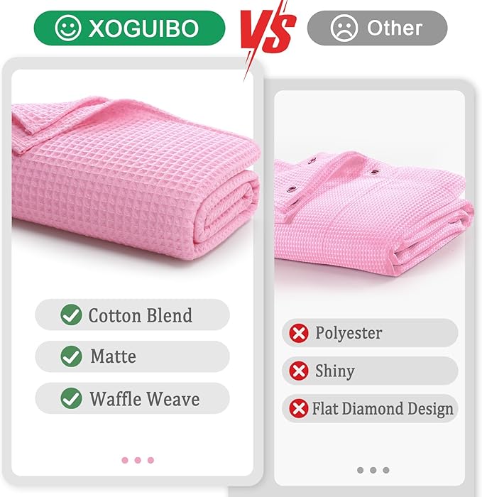 Waffle Weave Shower Curtain - Pink Cotton Fabric Texture Heavyweight Shower Curtains for Bathroom,Washable,72Wx72L
