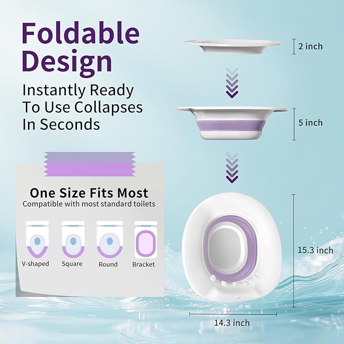 RUGUO Sitz Bath for Toilet Seat - Yoni Steam Seat - Sitz Bath for Hemorrhoids and Postpartum Care - Portable Bidet BPA Free - Foldable Basin for Epsom Salt Soak - Purple