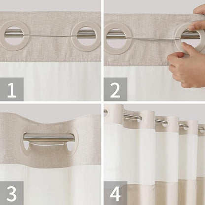 eachope No Hook Linen Texture Shower Curtain with Snap-in Liner,60x74 Cream | 230GSM Thick Fabric,Hotel Luxury Decor,Mesh Top Window,Waterproof & Machine Washable,for Shower Stall or Bathroom