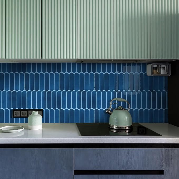 Commomy Thicker Navy Blue Peel and Stick Backsplash - 10 pcs of 12" x 12" - 3D Adhesive Peel and Stick Tiles Backsplash for Kitchen, Bathroom, Removable, Waterproof, Vinyl Wall Tile