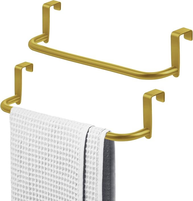 Patelai Over Cabinet Door Towel Bar, Metal Kitchen Rack,Gold | Hang Inside or Outside Cabinet for Hand Towels, No Drill Install, Bathroom Organizer, Saves Counter Space, Fits Doors