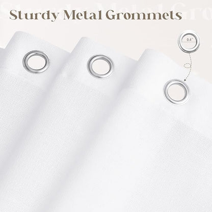 White Linen Shower Curtain for Bathroom Water Repellent 36x72 Inch | Narrow Stall Shower Curtains, Boho Farmhouse, Cotton Cloth Curtain, Machine Washable, with Hooks, 36 x 72 Inches